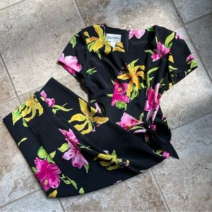 Vintage Floral Hibiscus Black Dress